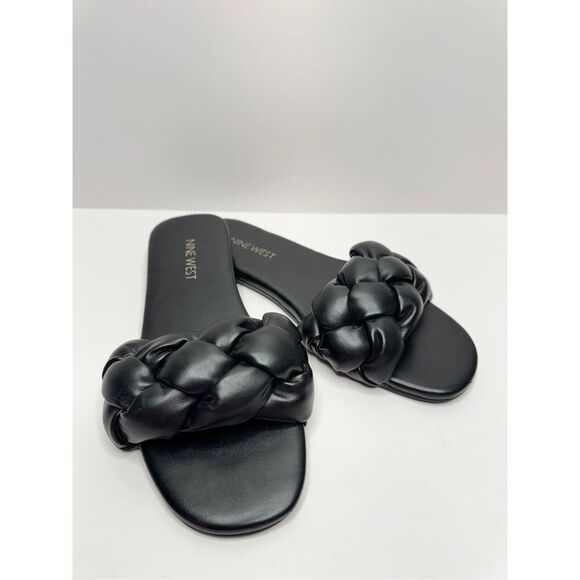 Nine West Sandals Size 6 Black Braided Strap Slip On Slides - Picture 6 of 8